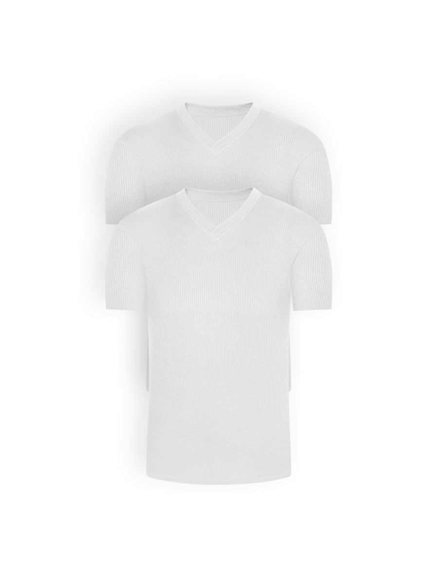 Camiseta cuello V acanalada (Pack X2)(2682)