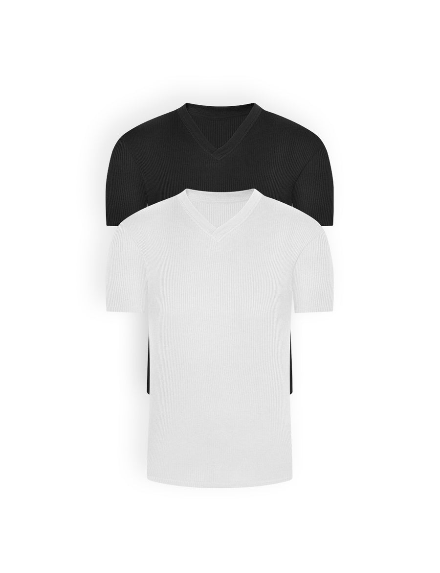 Camiseta cuello V acanalada (Pack X2)(2682)