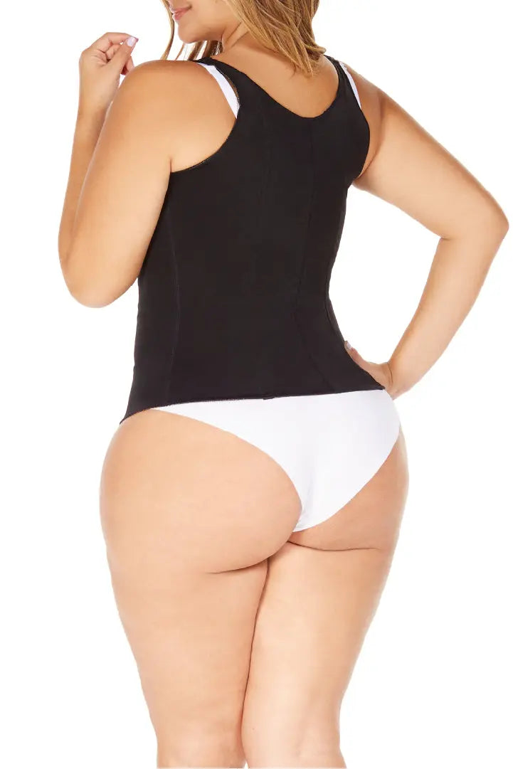 Camisilla de compresión alta con cierre frontal y látex efecto térmico, color piel de espalda