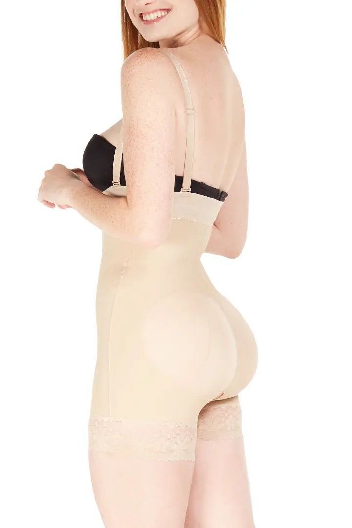 Faja moldeadora short strapless senos libres PowerControl, color piel de lado