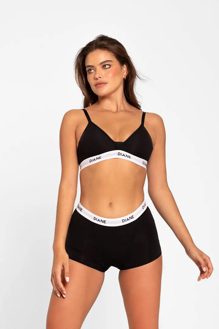 Detalle del algodón peinado y ajuste del panty bóxer Diane & Geordi - color negro