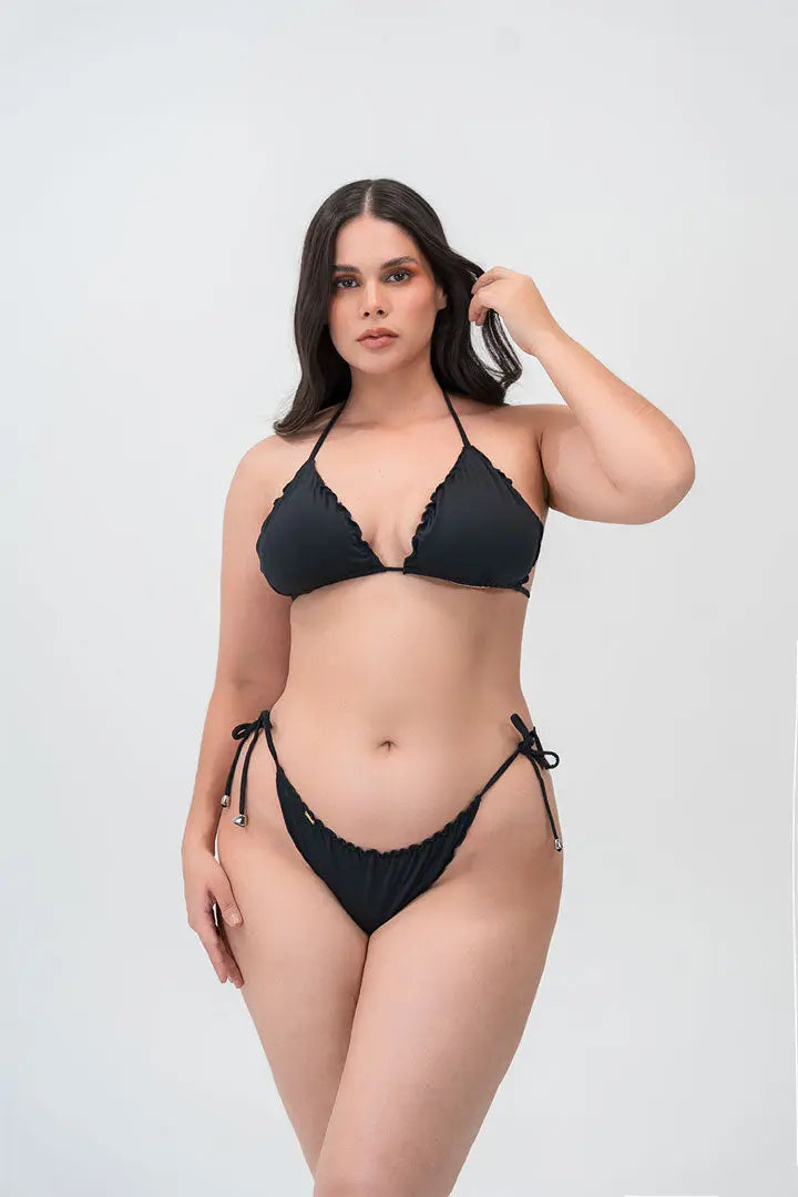 Vestido de baño 2 piezas unicolor con tiras para anudar y copa removible Diane & Geordi, color negro 