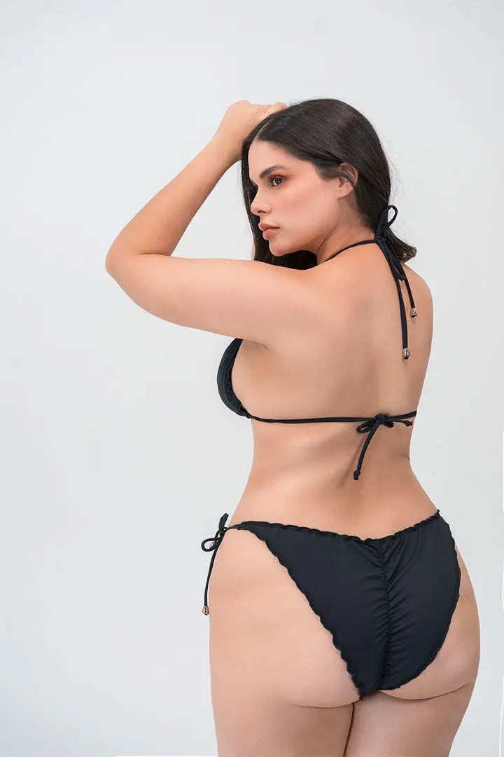 Vestido de baño 2 piezas unicolor con tiras para anudar y copa removible Diane & Geordi, color negro  de espalda