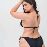 Vestido de baño 2 piezas unicolor con tiras para anudar y copa removible Diane & Geordi, color negro  de espalda