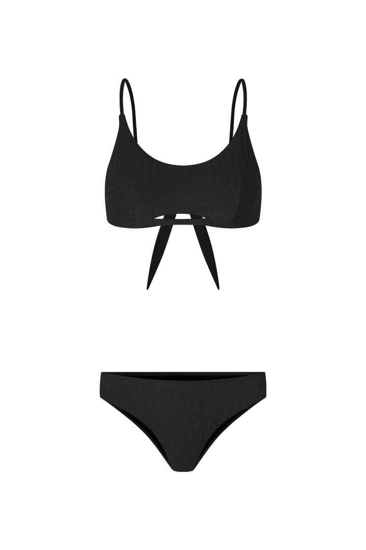 Vestido de baño 2 piezas con abertura frontal y panty tiro alto – Diane & Geordi - color negro