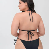 Vestido de baño de 2 piezas color sólido con tiras ajustables y copa removible