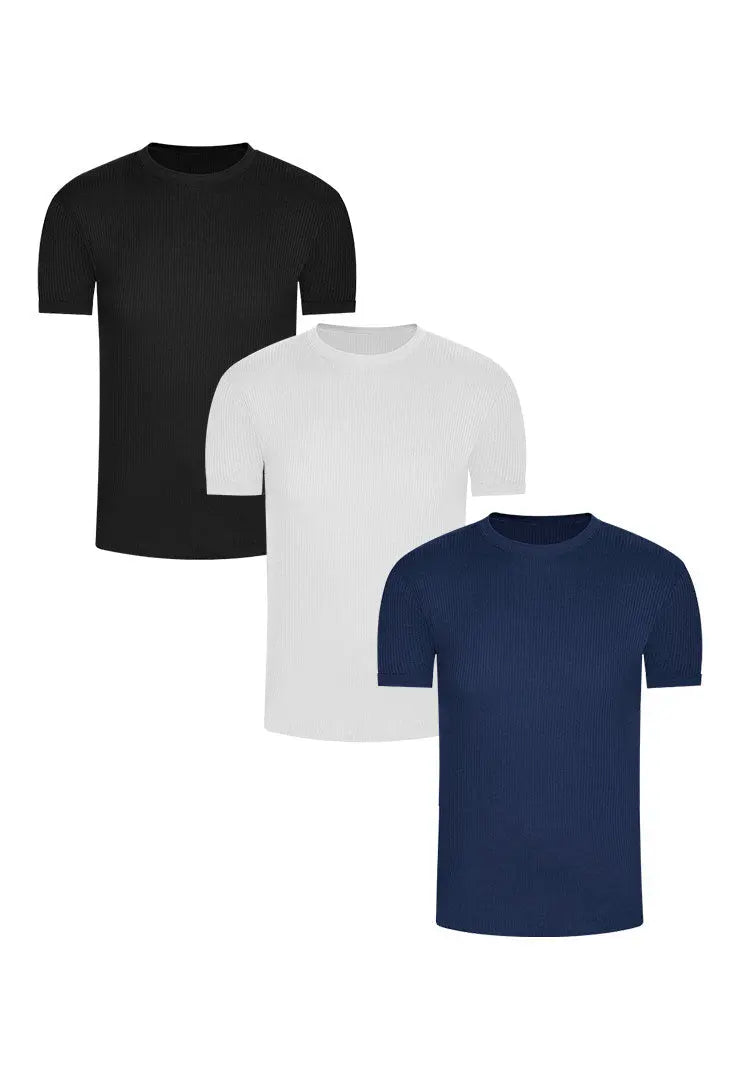 Pack de camisetas cuello redondo acanaladas para hombre – Diane & Geordi colores variados 