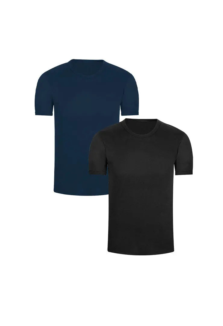 Pack de camisetas cuello redondo en algodón peinado – Diane & Geordi, color negro y azul