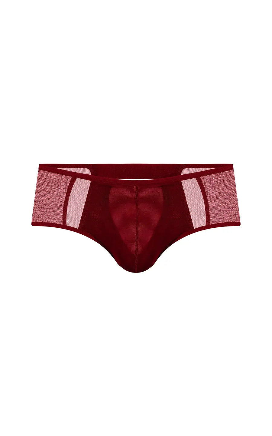 Suspensorio masculino en tul con diseño abierto y elásticos posteriores. Color rojo