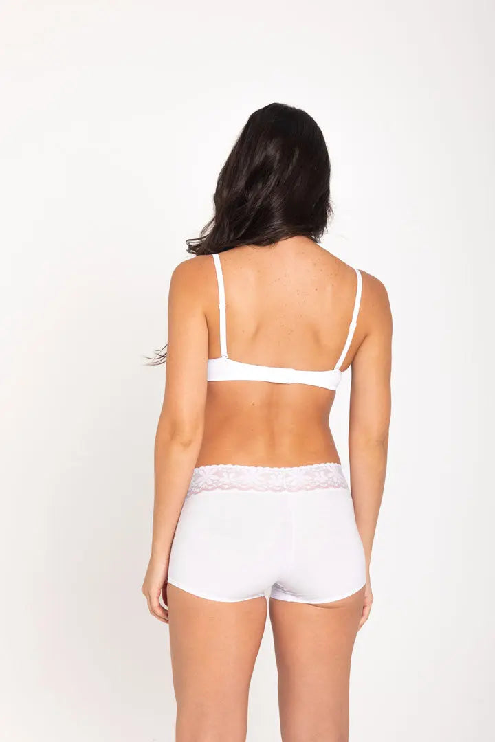 Panty alto con encaje y control en abdomen – Diane & Geordi color blanco de espalda detalle