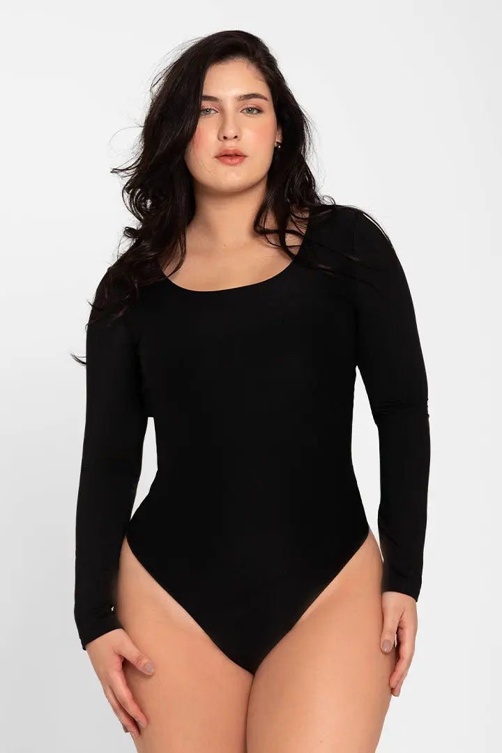 Body manga larga de mujer en microfibra color blanco Diane