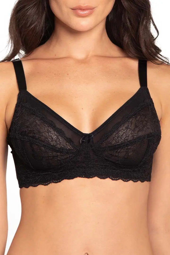 Vista posterior del brasier con alto cubrimiento y soporte, color negro