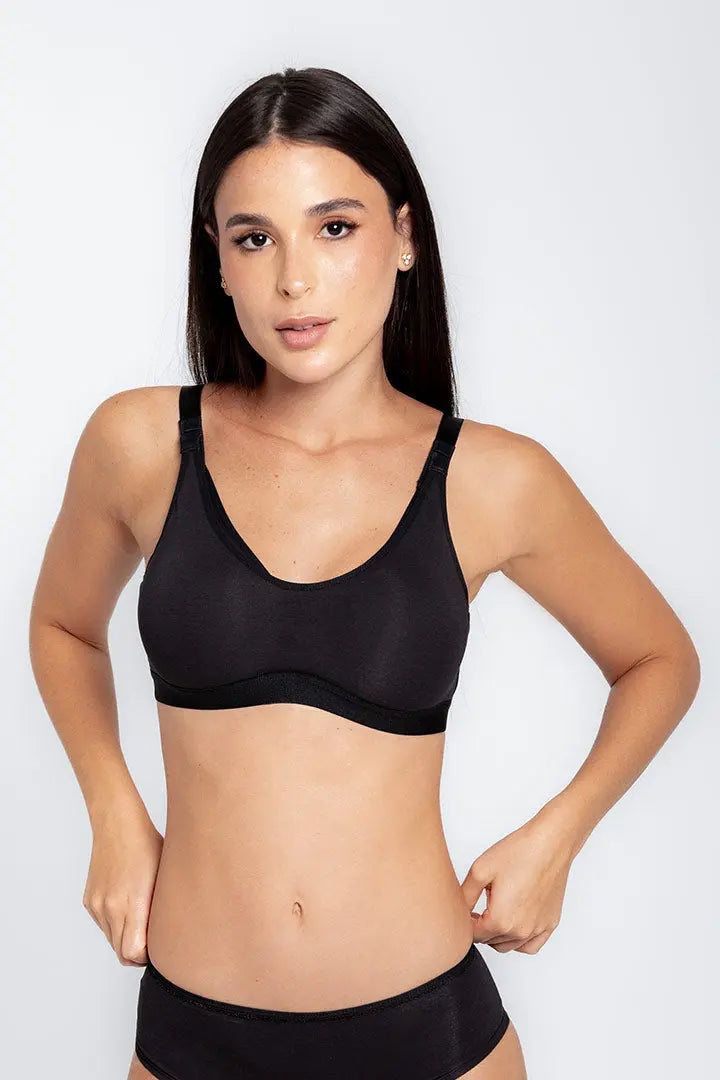 Brasier materno prehormado Diane & Geordi - algodón peinado y broche ajustable, color negro