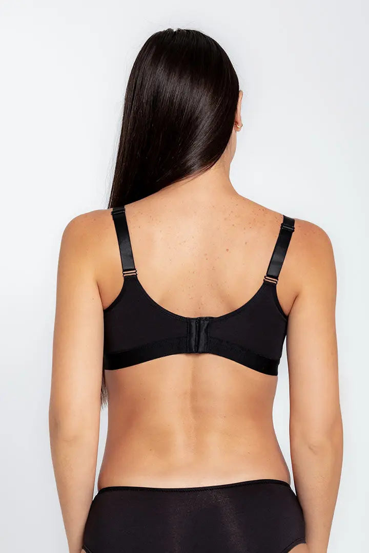 Brasier materno prehormado Diane & Geordi - algodón peinado y broche ajustable, color negro