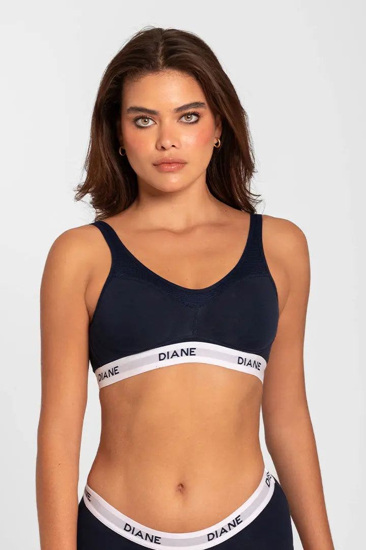 Brasier deportivo sin varillas Diane & Geordi para mujer - algodón premium, color azul oscuro