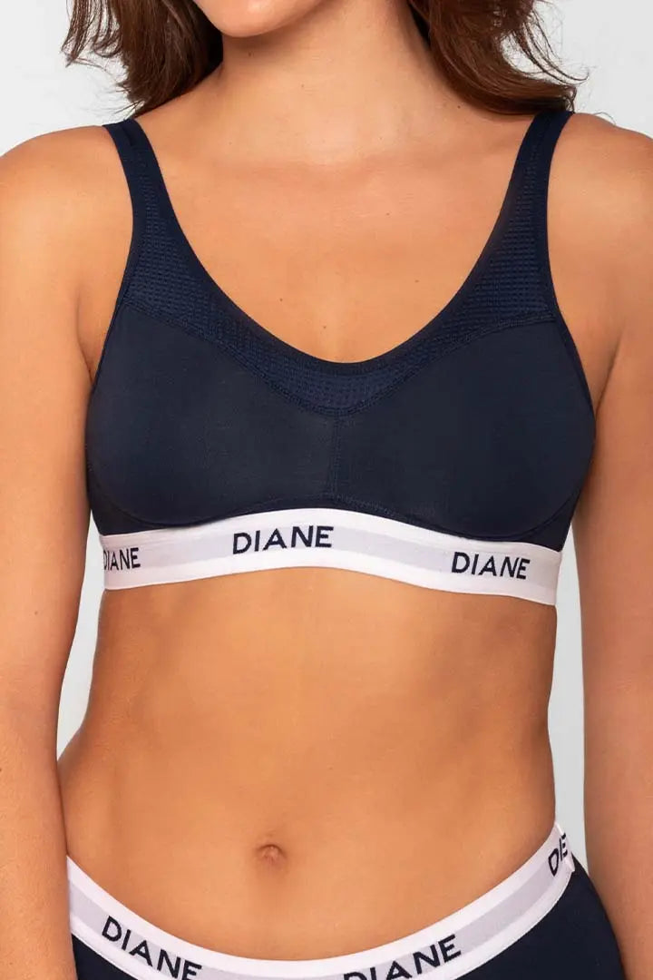 Brasier deportivo sin varillas Diane & Geordi para mujer - algodón premium, color azul oscuro detalle 