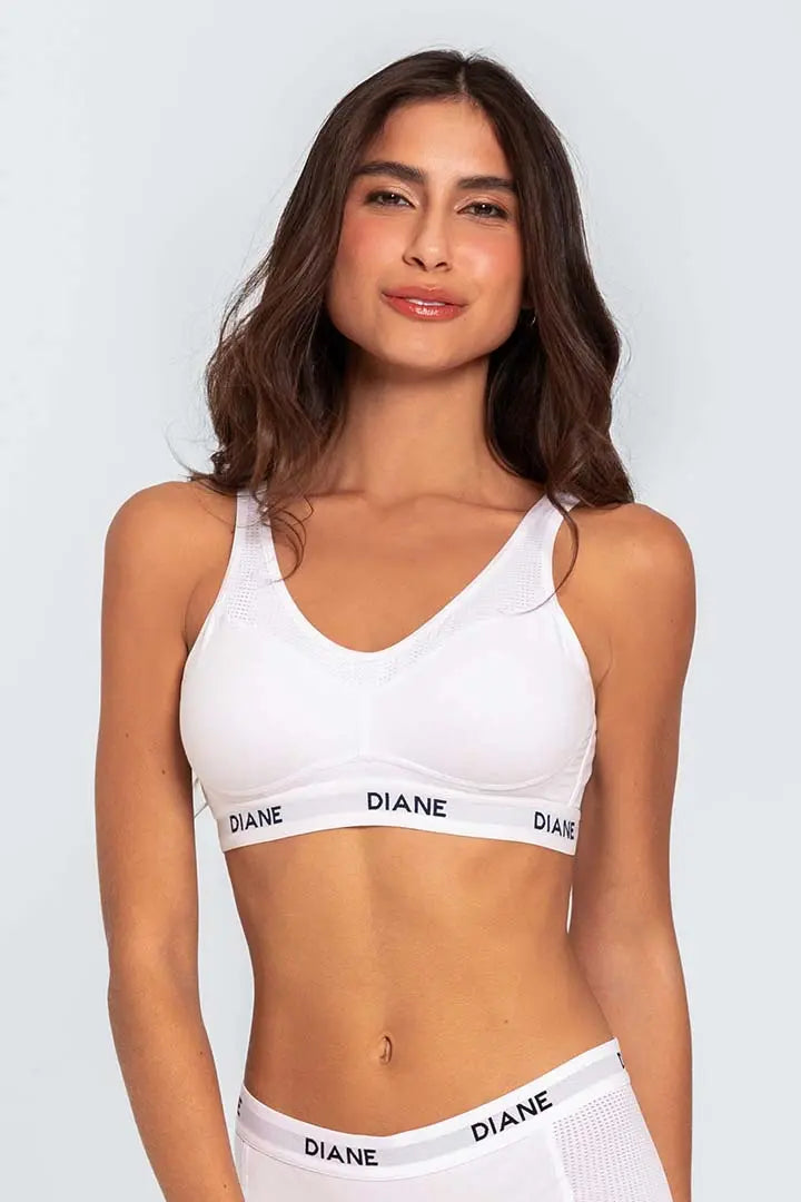 Brasier deportivo sin varillas Diane & Geordi para mujer - algodón premium, color blanco