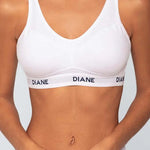 Brasier deportivo sin varillas Diane & Geordi para mujer - algodón premium, color blanco detalle