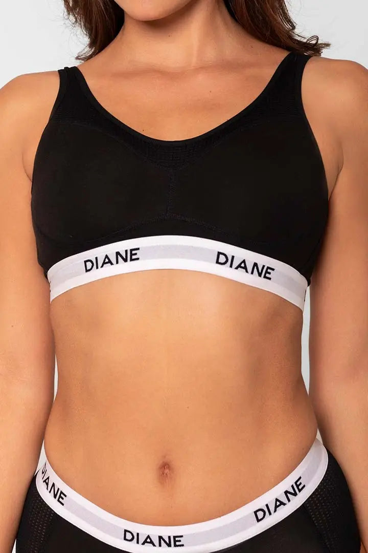 Brasier deportivo sin varillas Diane & Geordi para mujer - algodón premium, color negro detalle