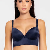 Vista lateral del brasier con cubrimiento completo en espalda, color azul oscuro
