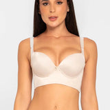 Vista lateral del brasier con cubrimiento completo en espalda, color piel