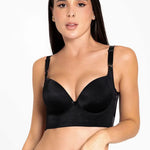 Vista lateral del brasier con cubrimiento completo en espalda, color negro