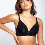 Vista lateral del brasier sin varillas para realce natural, color negro