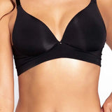 Vista lateral del brasier sin varillas para realce natural, color negro