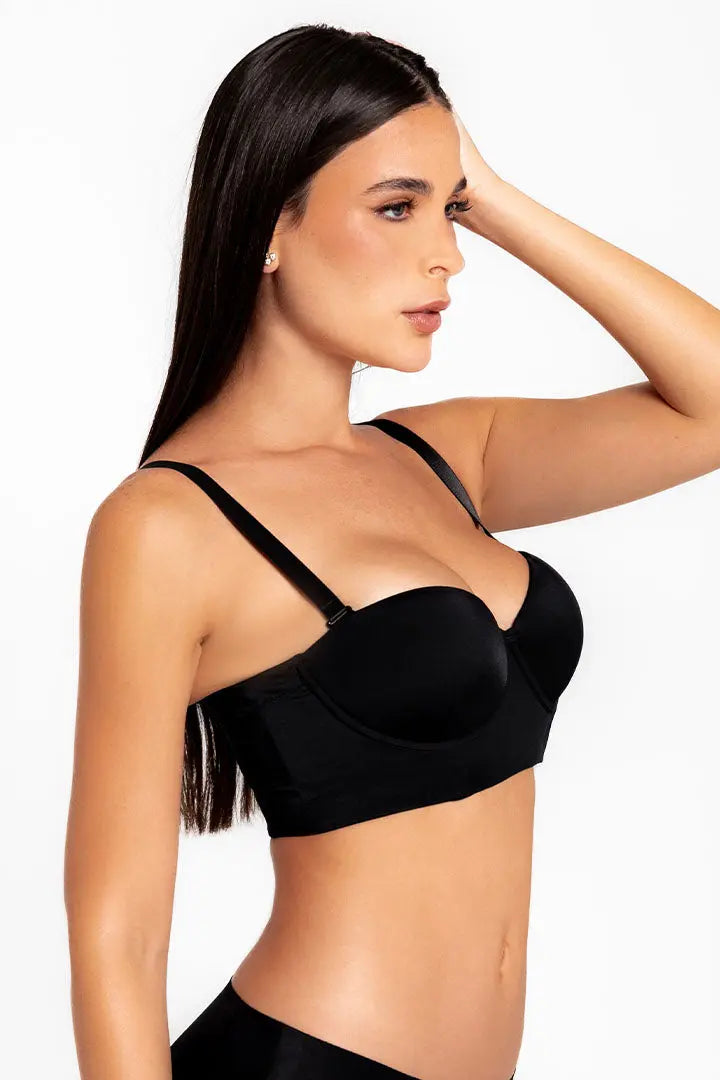 Brasier strapless unicolor sin realce – vista frontal, color negro