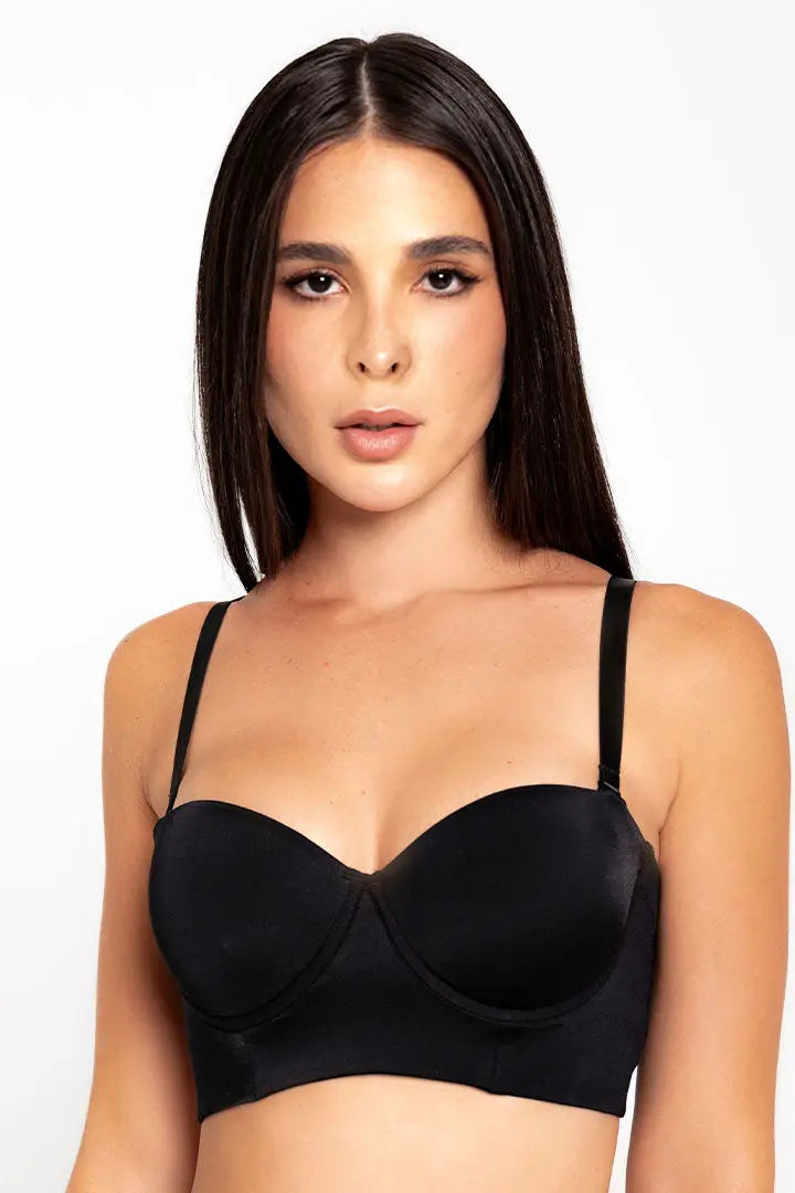 Brasier strapless unicolor sin realce – vista frontal, color negro