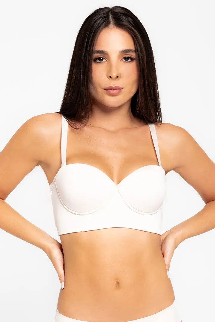 Brasier strapless unicolor sin realce – vista frontal, color blanco