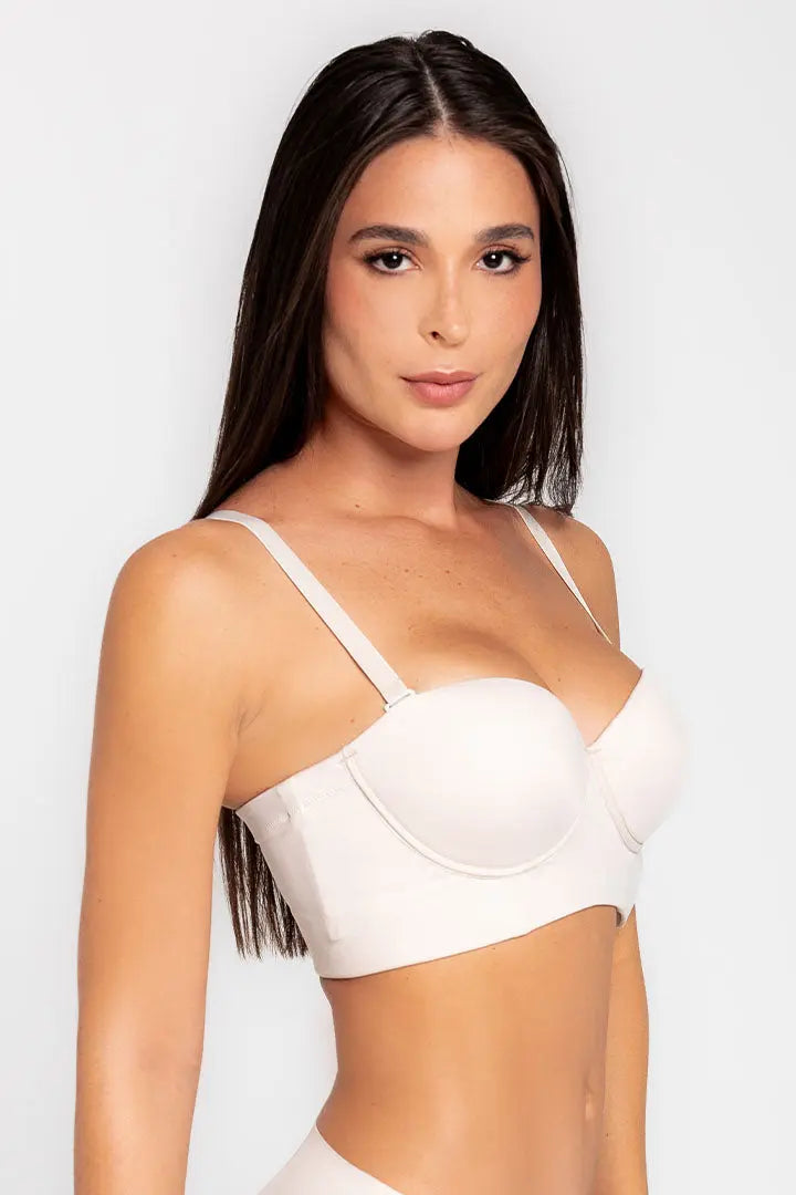 Brasier strapless unicolor sin realce – vista frontal, color blanco