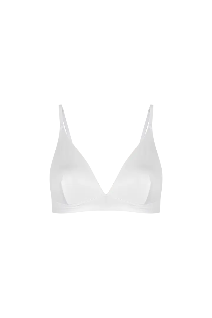 Bralette unicolor Diane en microfibra satinada con copa triangular prehormada, color blanco