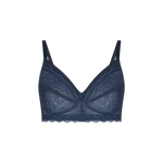 Vista posterior del brasier con alto cubrimiento y soporte, color azul oscuro