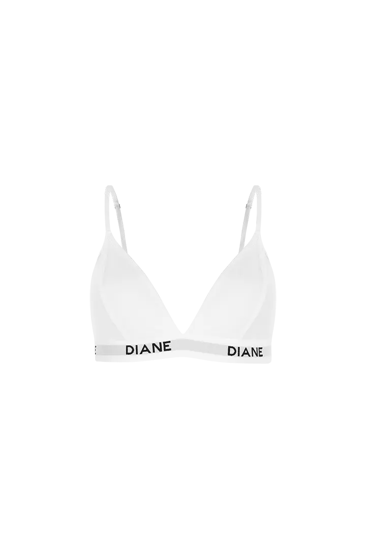 Brasier copa triangular Diane en microfibra y tull, vista frontal. Color blanco