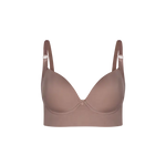 Vista lateral del brasier con cubrimiento completo en espalda, color marron