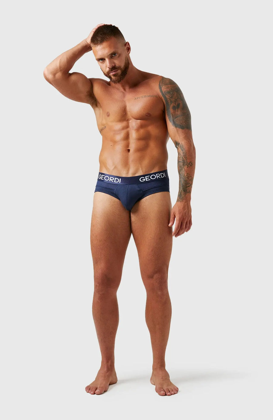 Brief masculino en algodón peinado con elástico contramarcado. Color azul