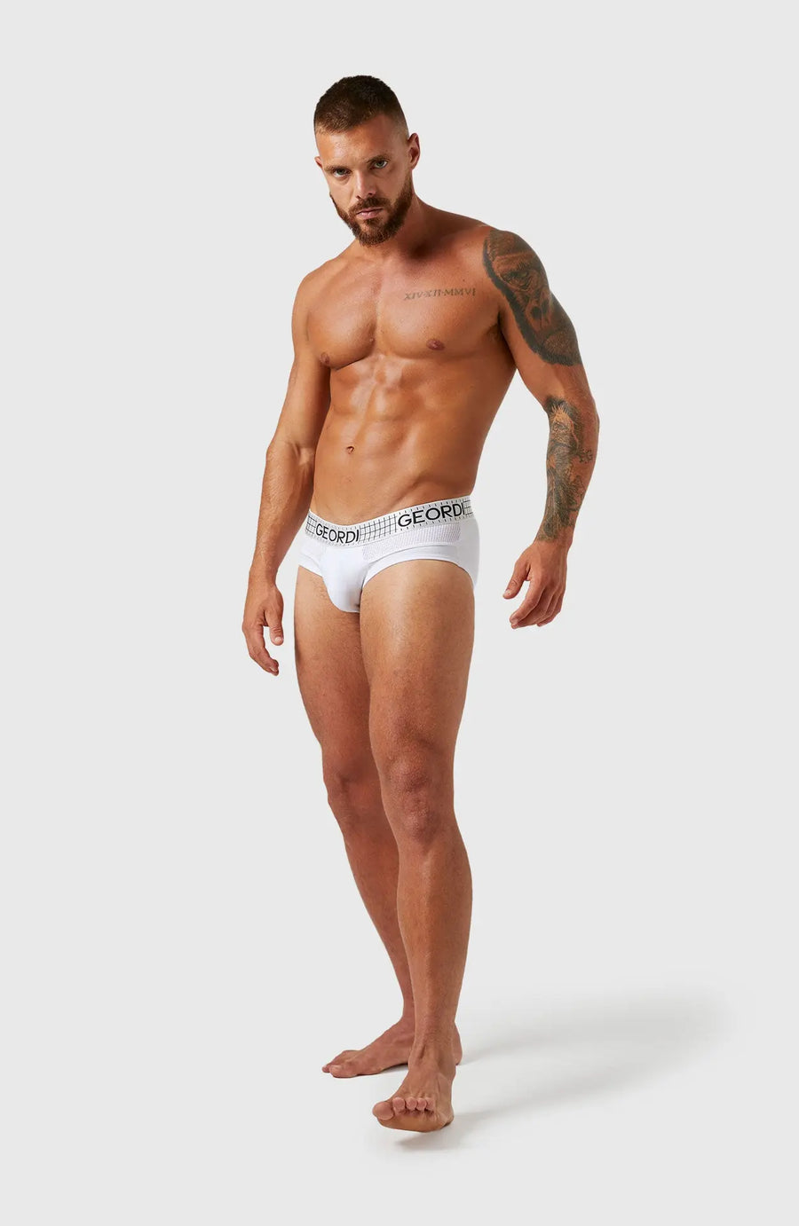 Brief masculino en algodón peinado con elástico contramarcado. Color blanco
