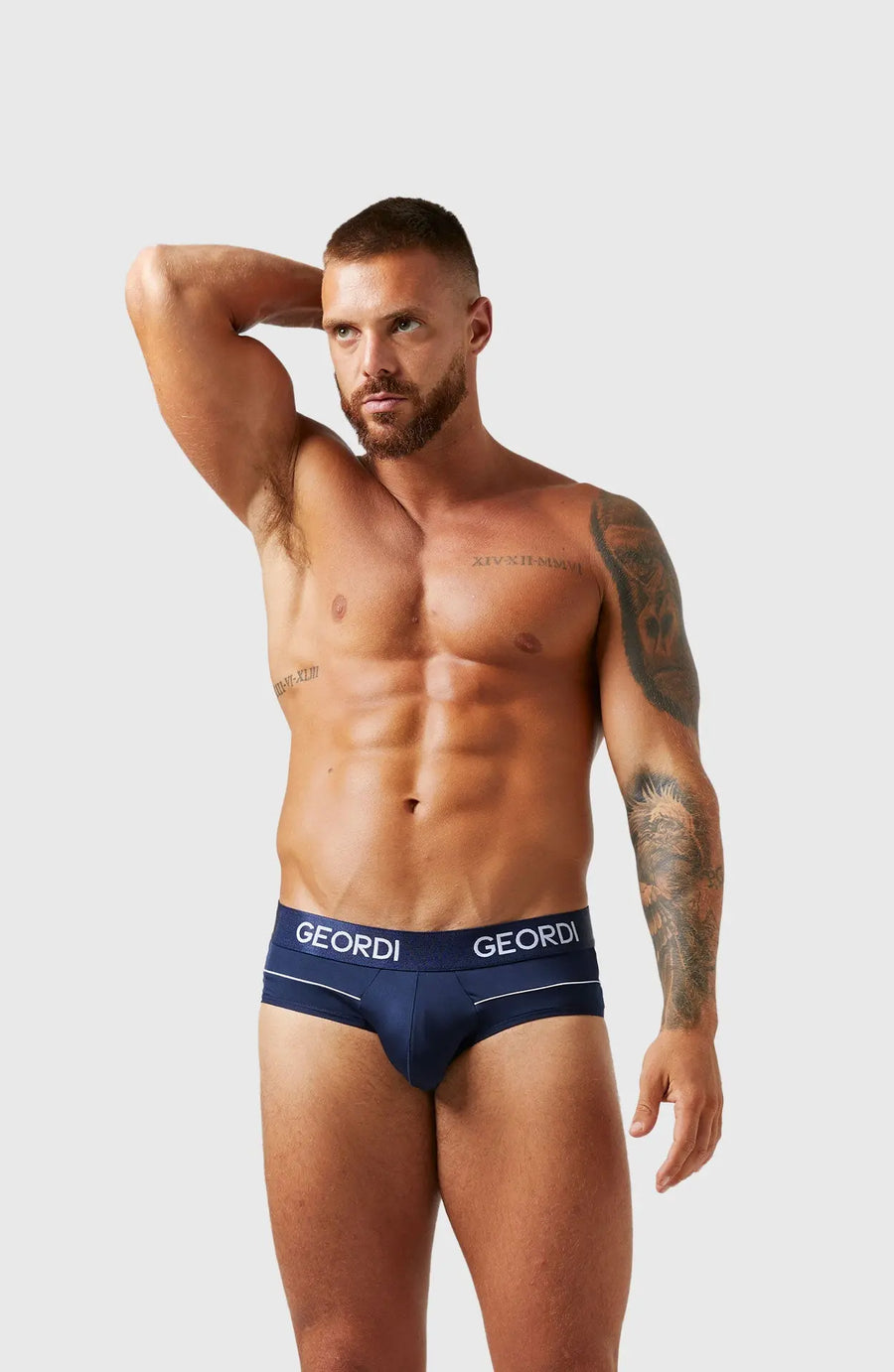 Brief masculino en microfibra premium con elástico contramarcado. Color azul