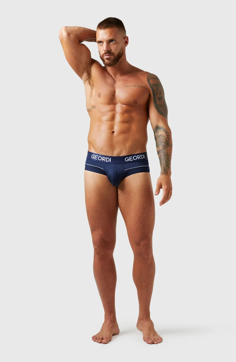 Brief masculino en microfibra premium con elástico contramarcado. Color azul