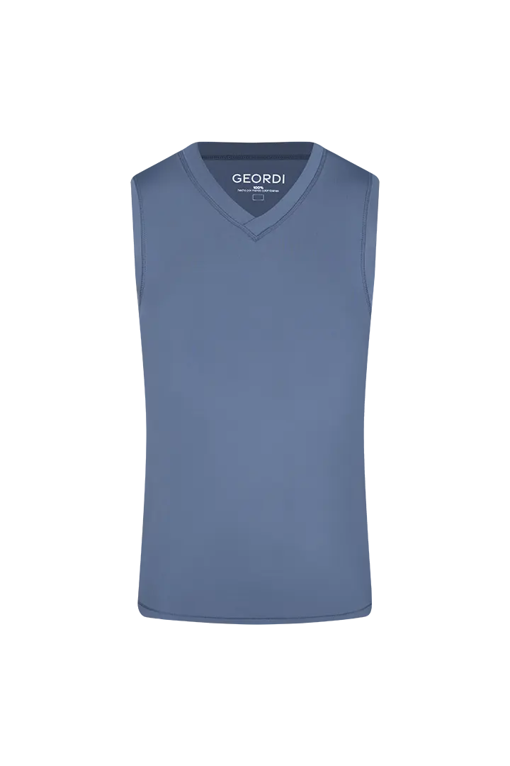 Camiseta cuello V sin mangas hombre. Color azul