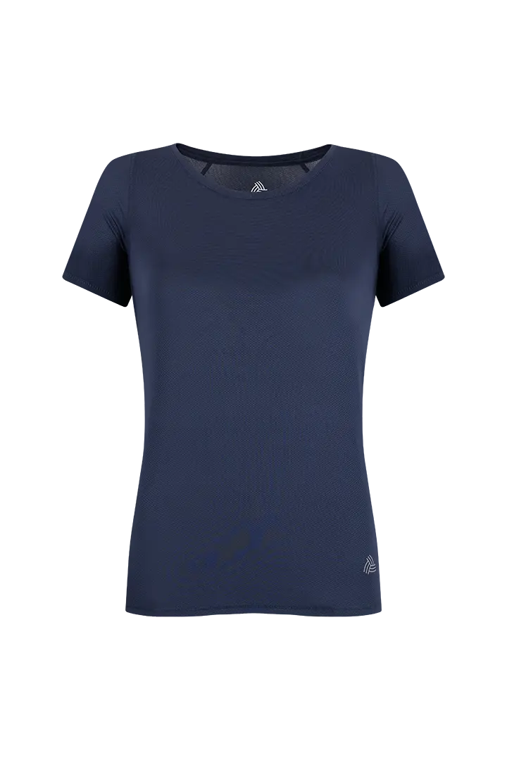 Camiseta deportiva en malla Ref. DO06L3 – vista frontal - color azul oscuro- fondo transparente 