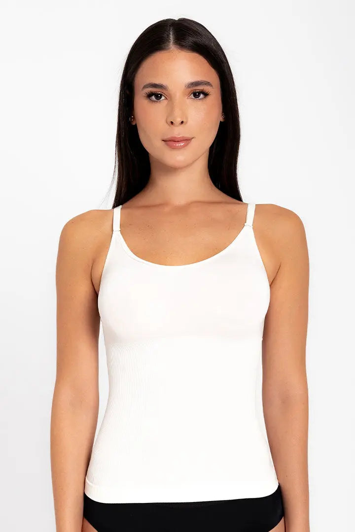 Camisilla seamless de microfibra con tirantes ajustables, color blanco