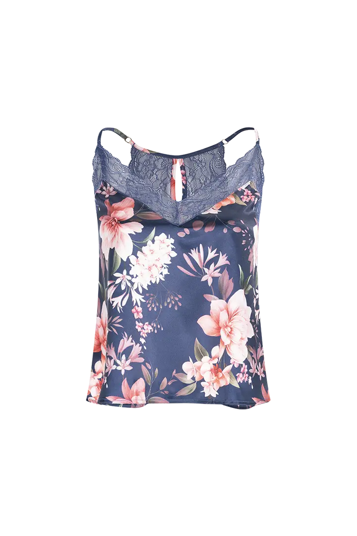 Pijama conjunto blusa tiras con encaje en escote y short corto (DF34L2)