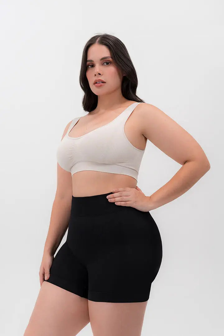 Panty seamless sin costuras tipo mini short de tiro alto - colro negro