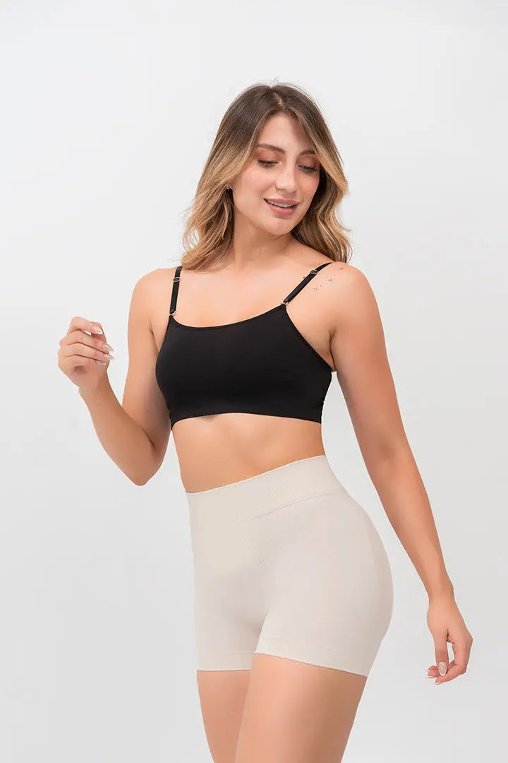 Panty seamless sin costuras tipo mini short de tiro alto - colro piel