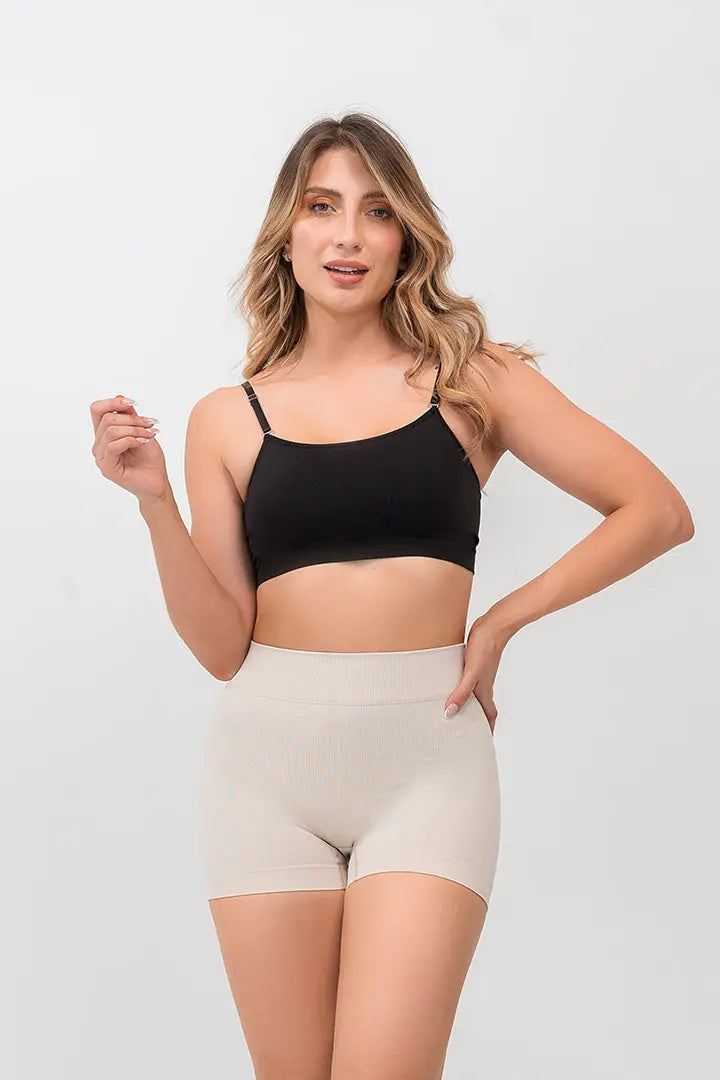 Panty seamless sin costuras tipo mini short de tiro alto - colro piel