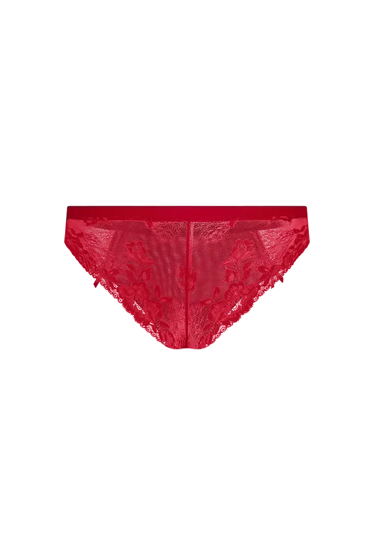 Panty cachetero en tul y encaje floral – Diane & Geordi, color rojo