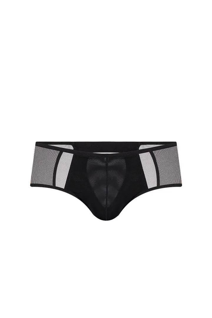Suspensorio masculino en tul con diseño abierto y elásticos posteriores.  Color negro
