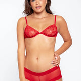 Panty cachetero con encaje floral y elástico en cintura color rojo